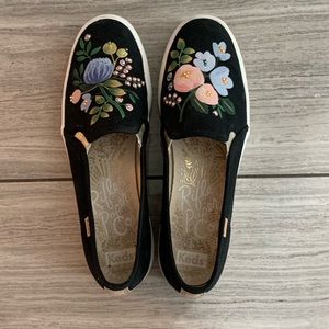 Keds x Rifle Paper black floral slip-on sneakers